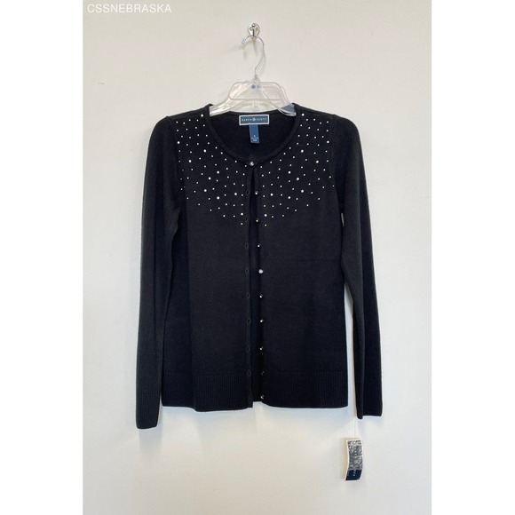 Karen Scott Black luxsoft button Up‎ Black cardigan - Size S - Picture 1 of 11